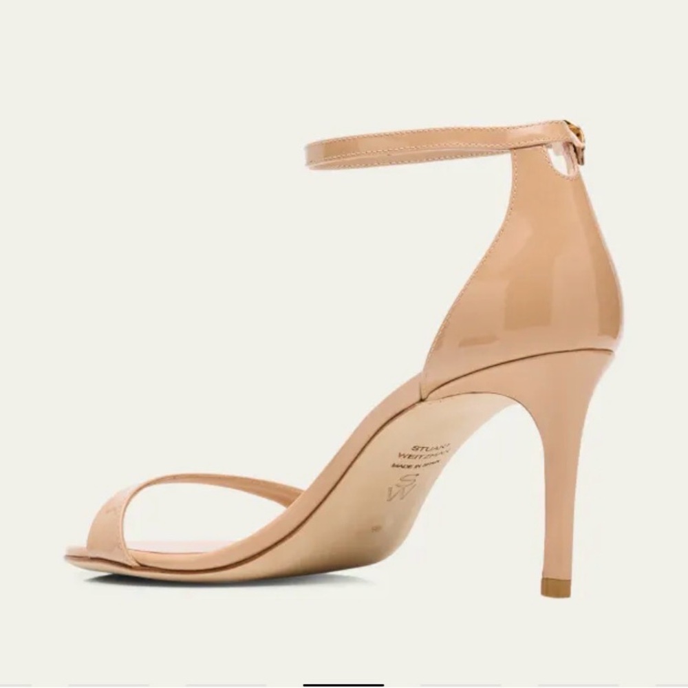 Stuart Weitzman Nudist curve Ankle-Strap Heeled Sandals Beige/Adobe Leather NWOB